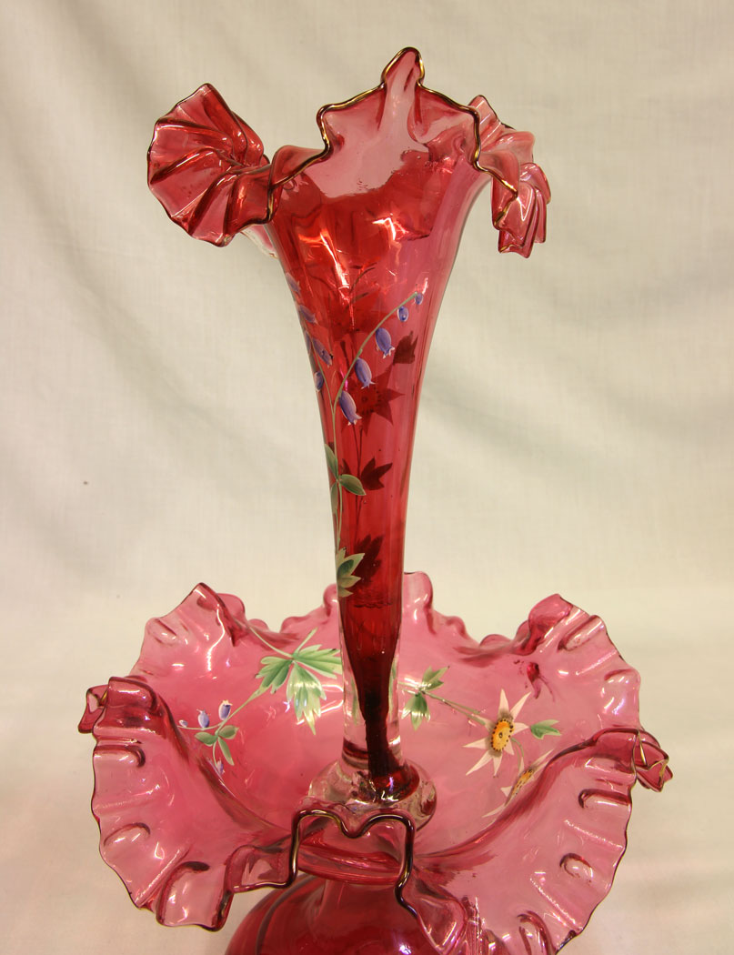 11470r4 Antique Victorian Cranberry Glass Epergne Centre Piece, Antique Victorian Cranberry Glass Epergne Centre Piece