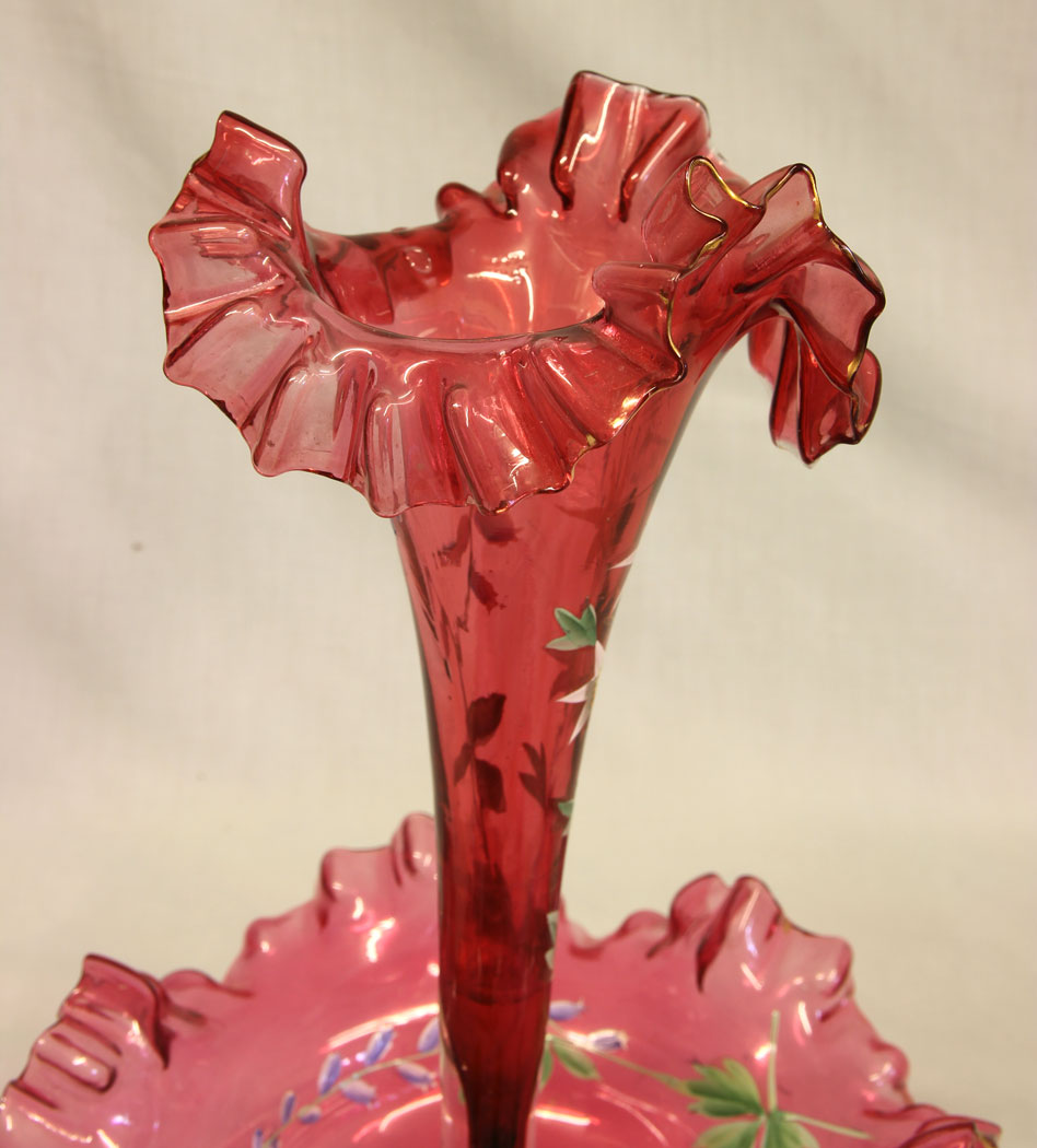 11470r7 Antique Victorian Cranberry Glass Epergne Centre Piece, Antique Victorian Cranberry Glass Epergne Centre Piece