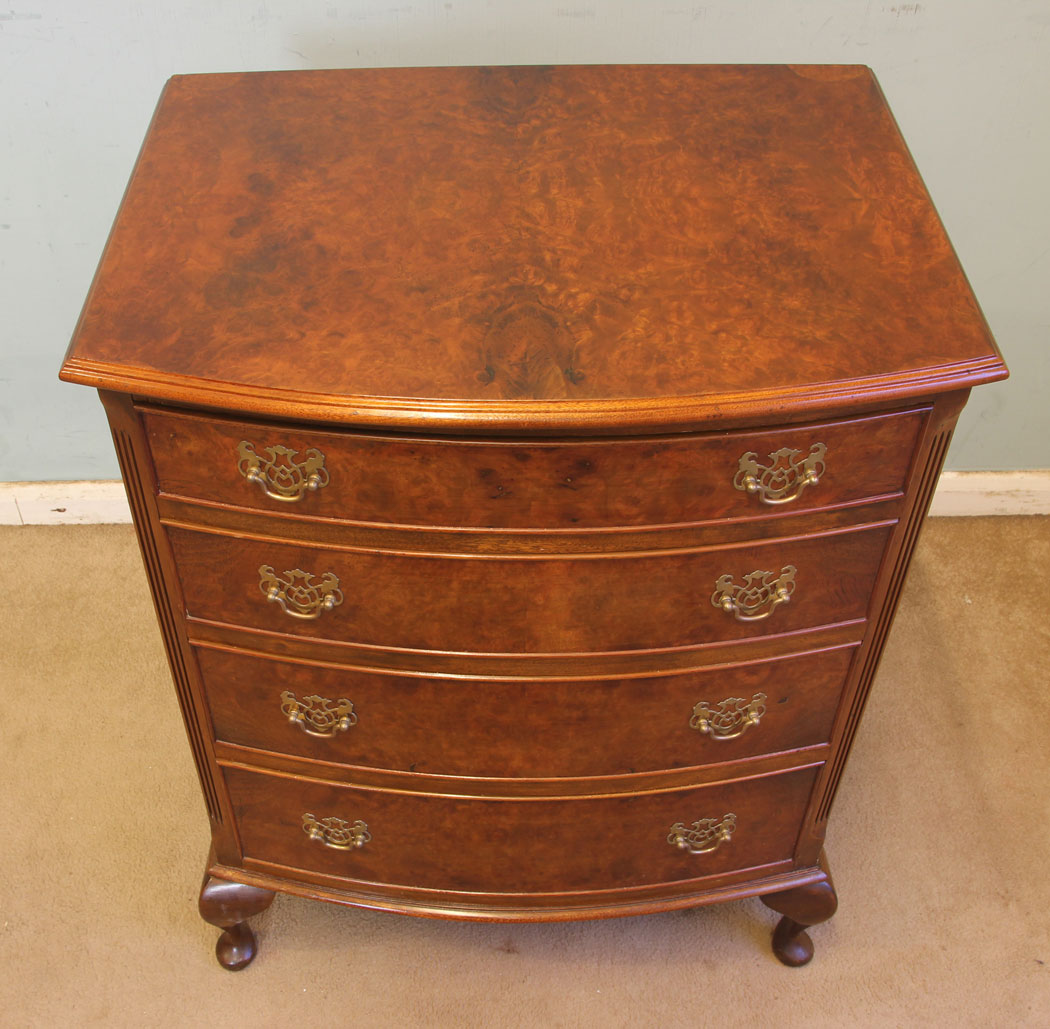 11533r2 Antique Bow Front small Walnut Chest Drawers,