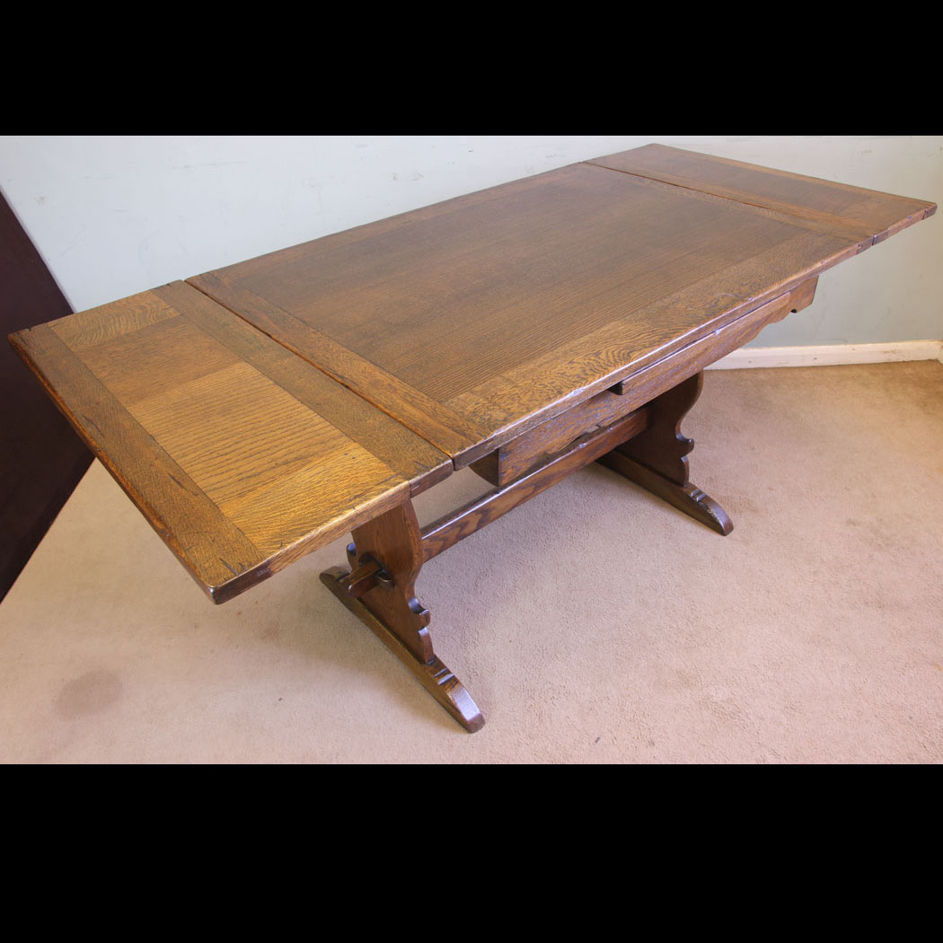 11569r01 Oak Drawleaf Refectory Dining Table, Antique Refectory Oak Draw Leaf Dining Table