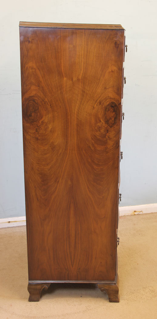 11580r12 Antique Burr Walnut Tall Slim Chest of Drawers,