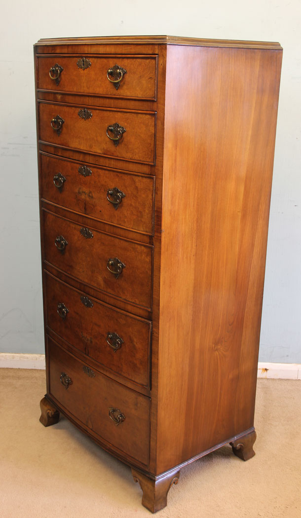 11580r3 Antique Burr Walnut Tall Slim Chest of Drawers,