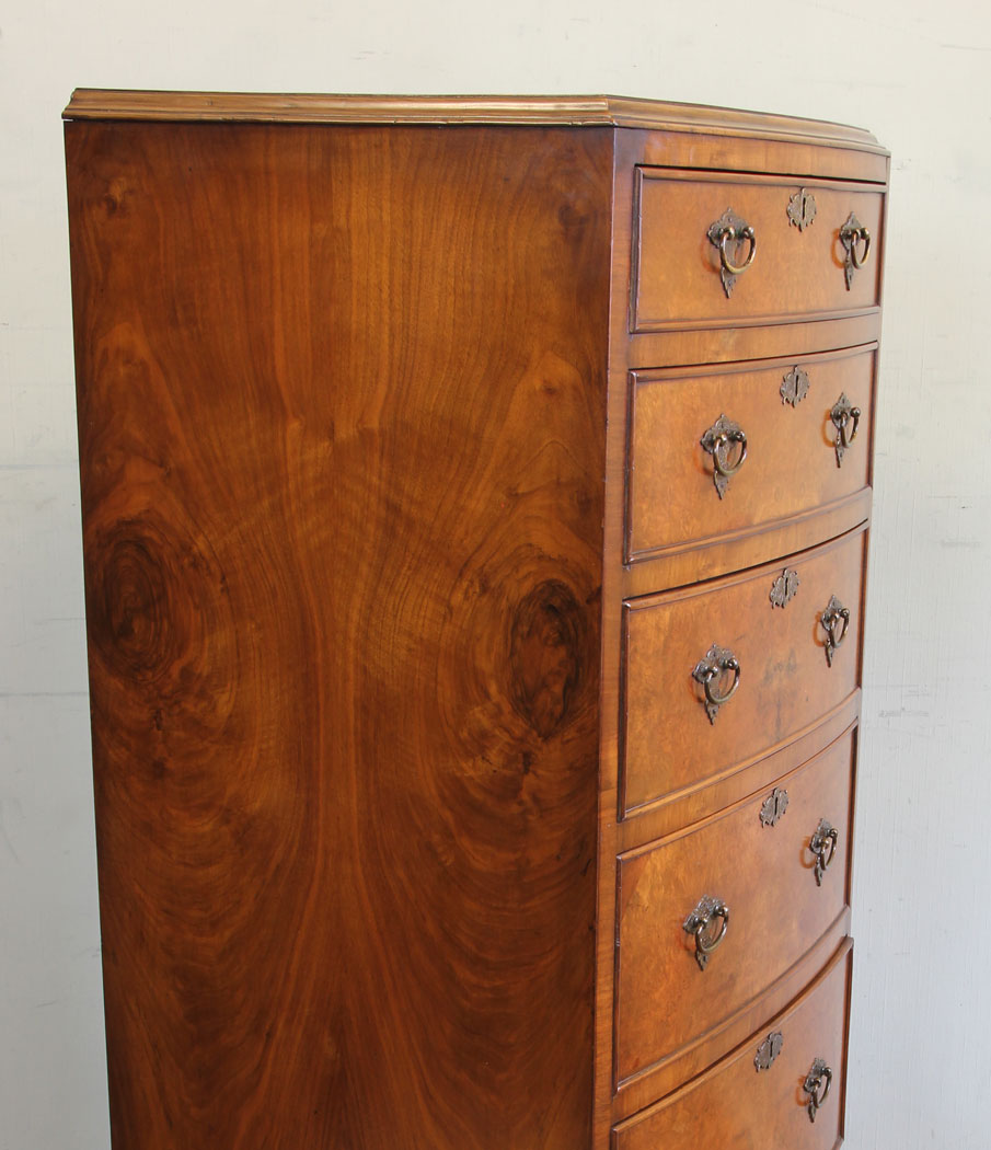 11580r9 Antique Burr Walnut Tall Slim Chest of Drawers,