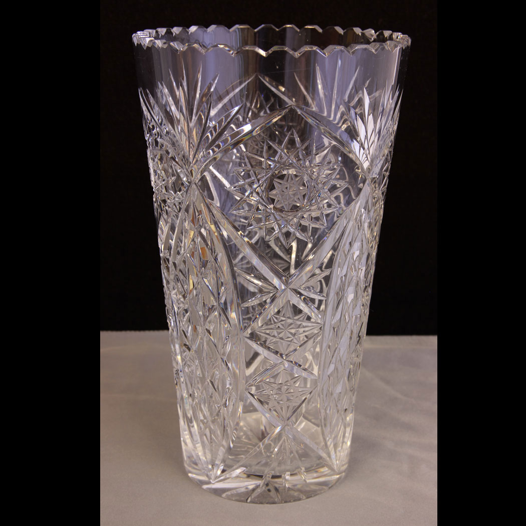 11591r01 Antique Vintage Cut Glass Vase, Large Cut Glass Vase