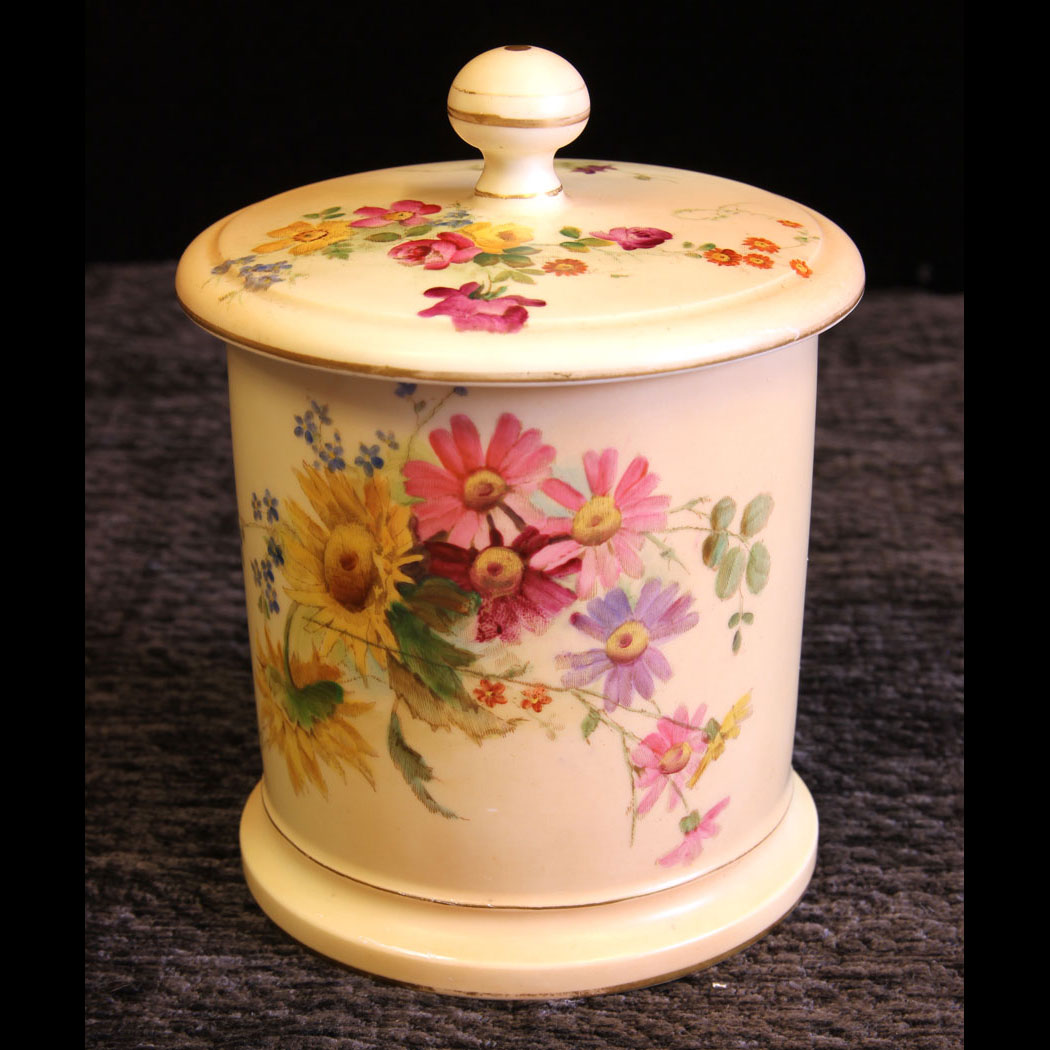 11633r01 Antique Royal Worcester Blush Ivory Lidded Jar
