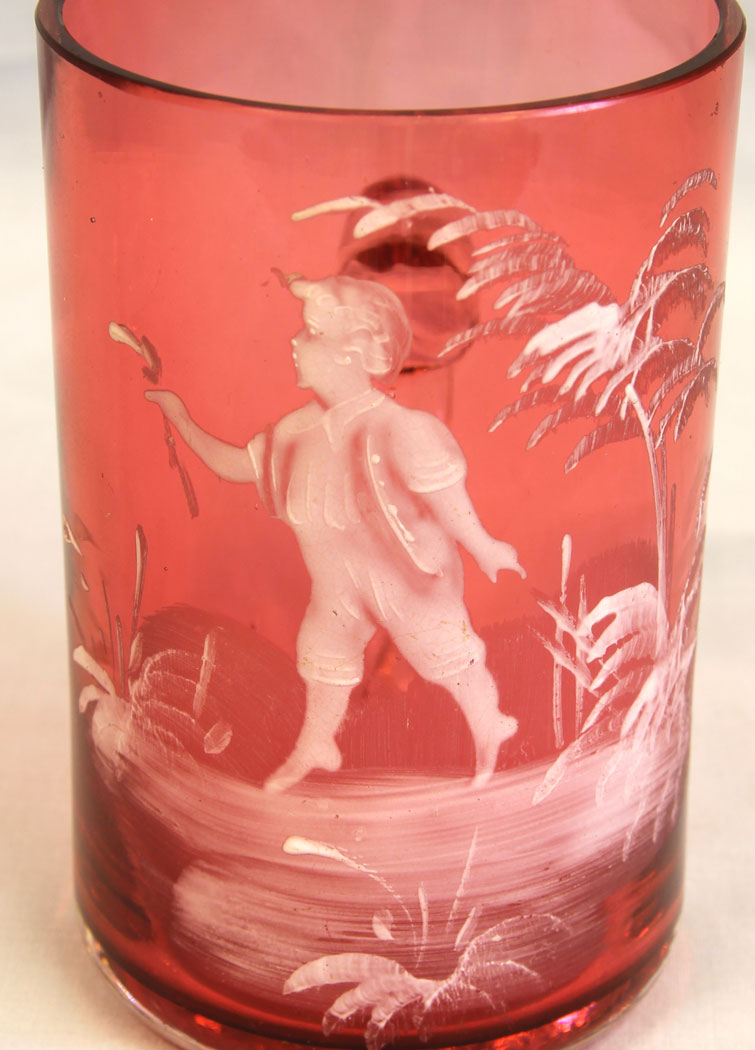 11639r2 Antique Mary Gregory Cranberry Glass Mug,