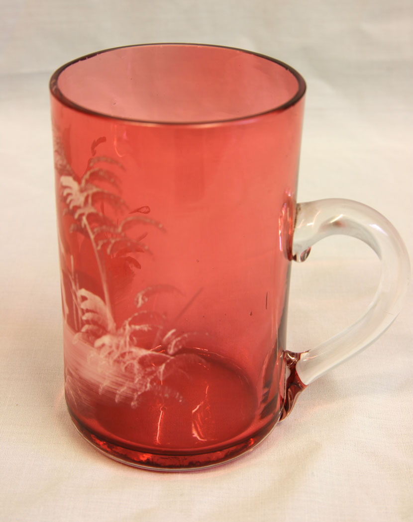 11639r4 Antique Mary Gregory Cranberry Glass Mug,