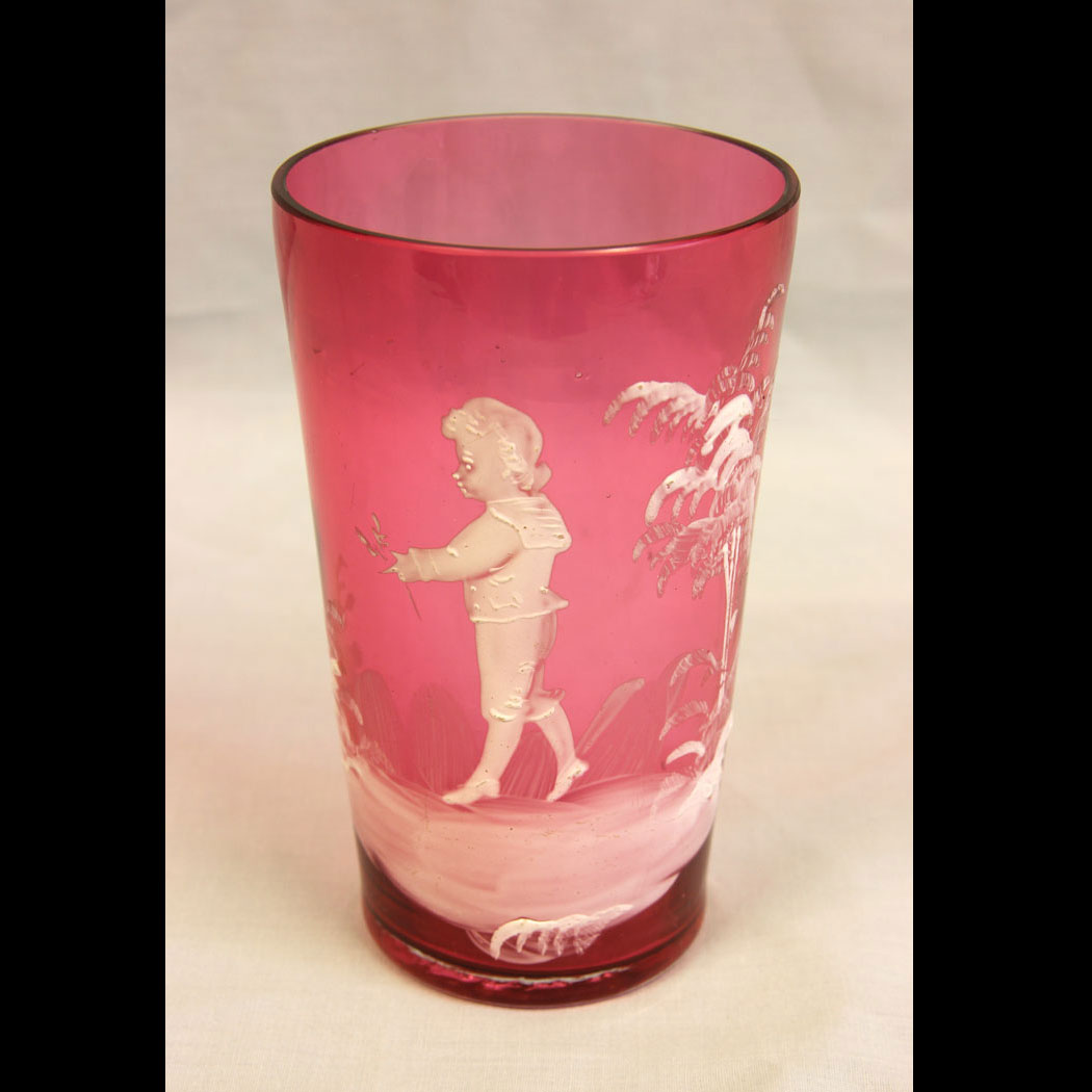11640r01 Antique Mary Gregory Cranberry Glass Beaker, Antique Mary Gregory Cranberry Glass Beaker