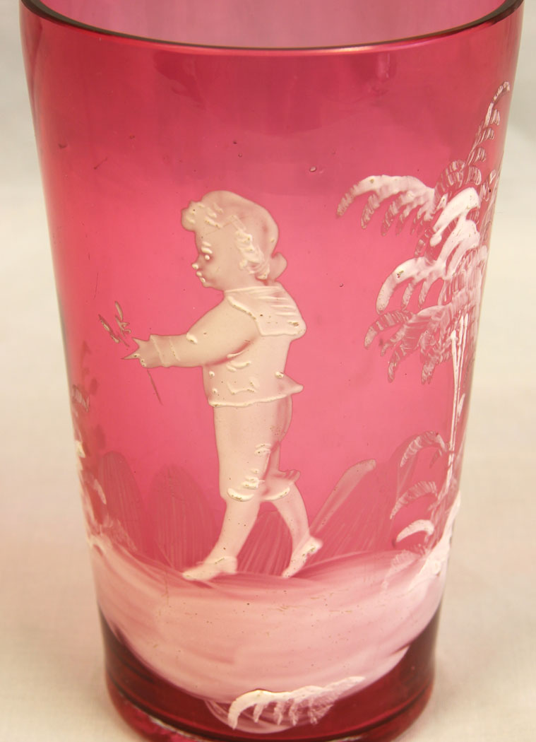 11640r2 Antique Mary Gregory Cranberry Glass Beaker,