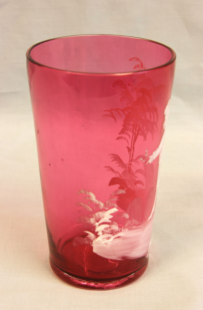 11640r5 Antique Mary Gregory Cranberry Glass Beaker,