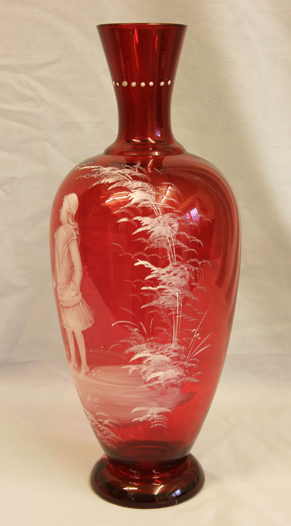 11647r5 Antique Large Mary Gregory Ruby Cranberry Vase,