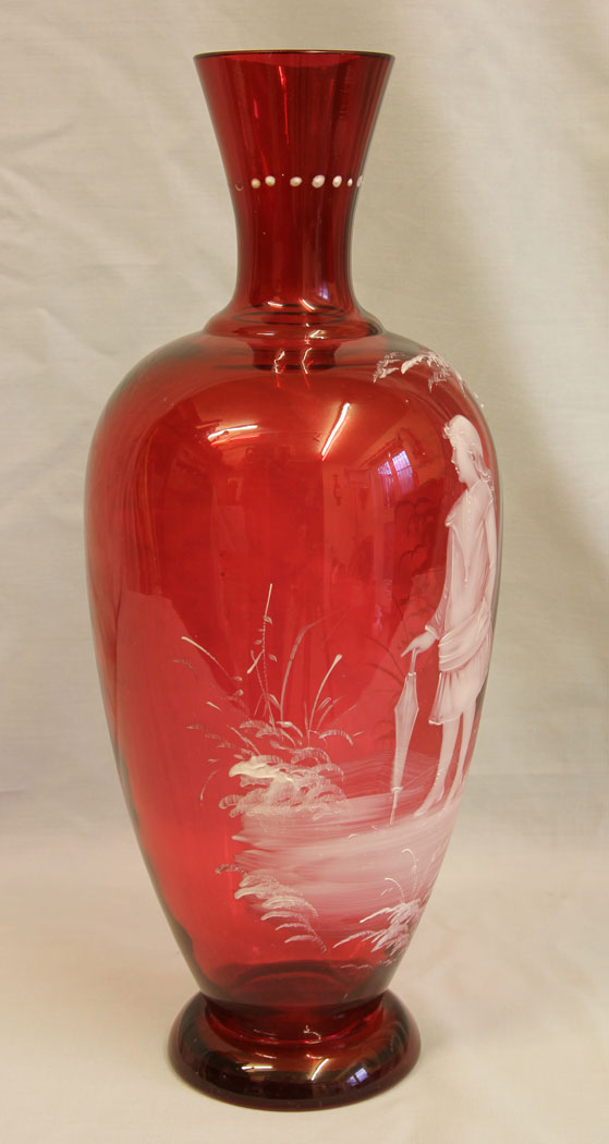 11647r6 Antique Large Mary Gregory Ruby Cranberry Vase,