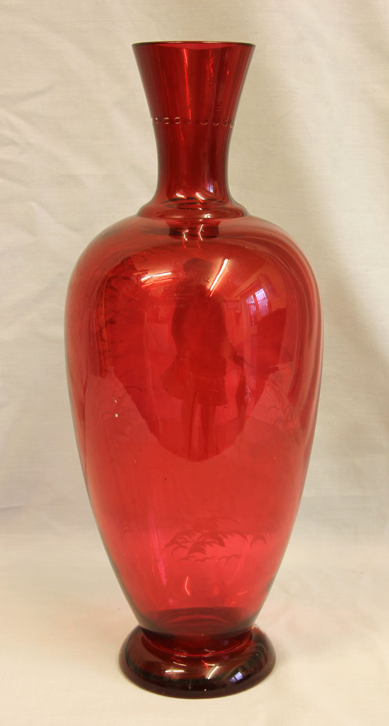 11647r7 Antique Large Mary Gregory Ruby Cranberry Vase,