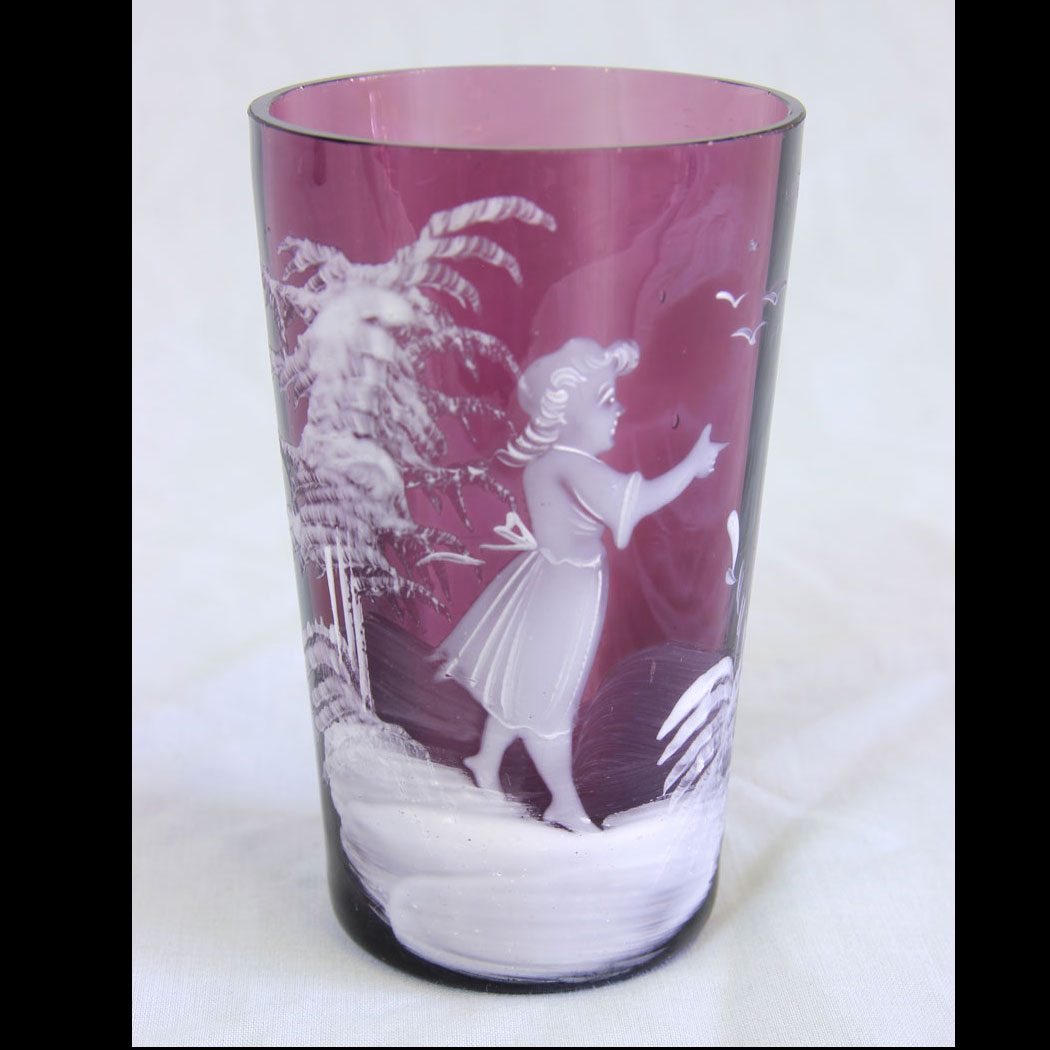 11697r01-Antique-Mary-Gregory-Amethyst-Glass-Tot-Beaker,- Antique Mary Gregory Amethyst Glass Tot Beaker
