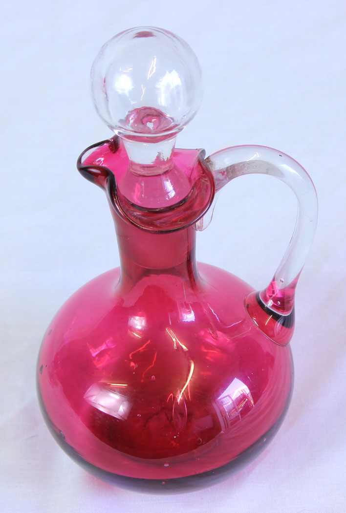 11719r3 Antique Cranberry Glass Oil Vinegar Decanter Bottle,
