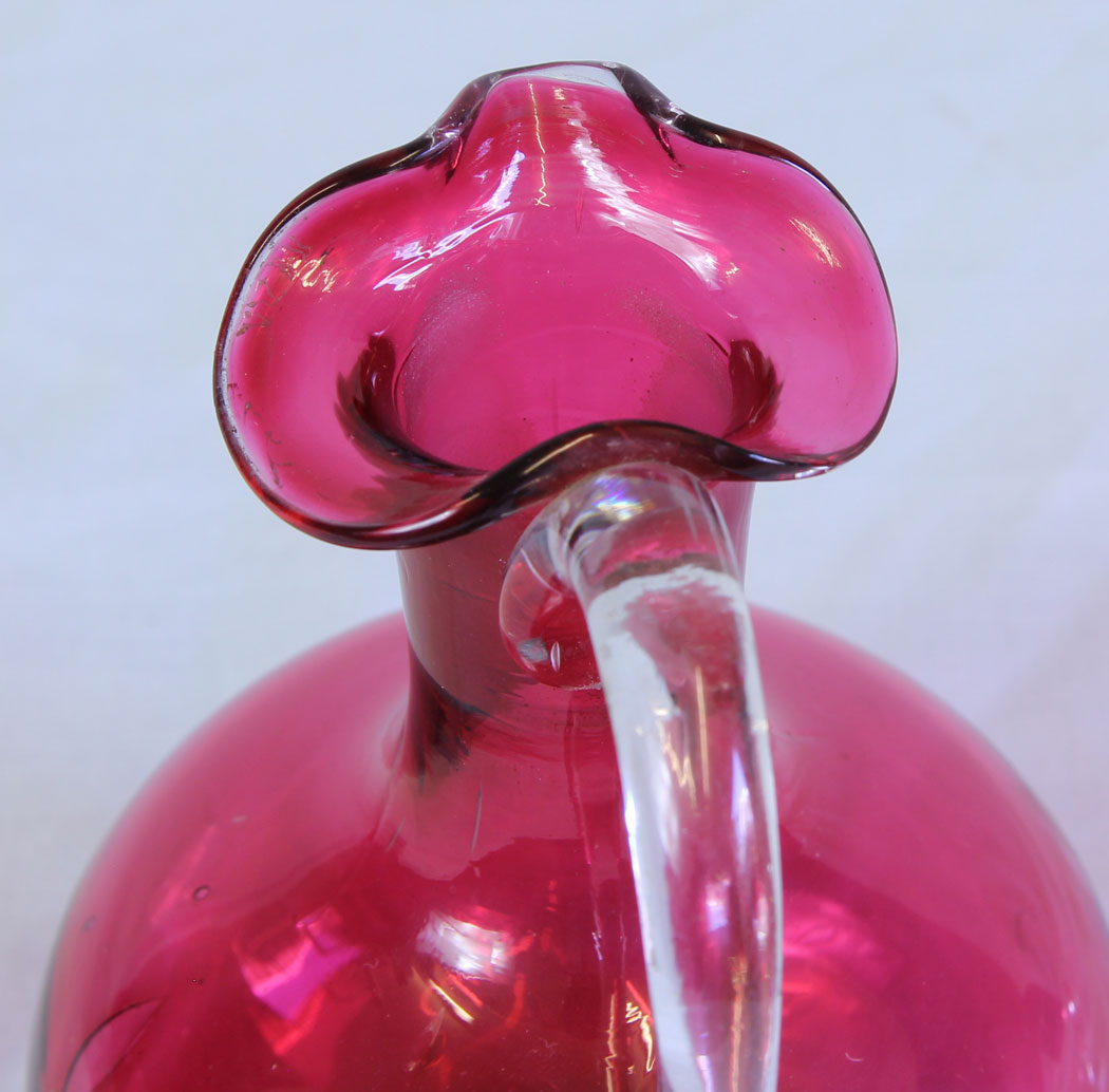 11719r6 Antique Cranberry Glass Oil Vinegar Decanter Bottle,