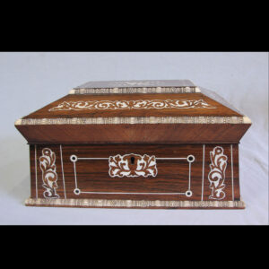 Antique Victorian Rosewood Inlaid Sarcophagus Shaped Sewing Box