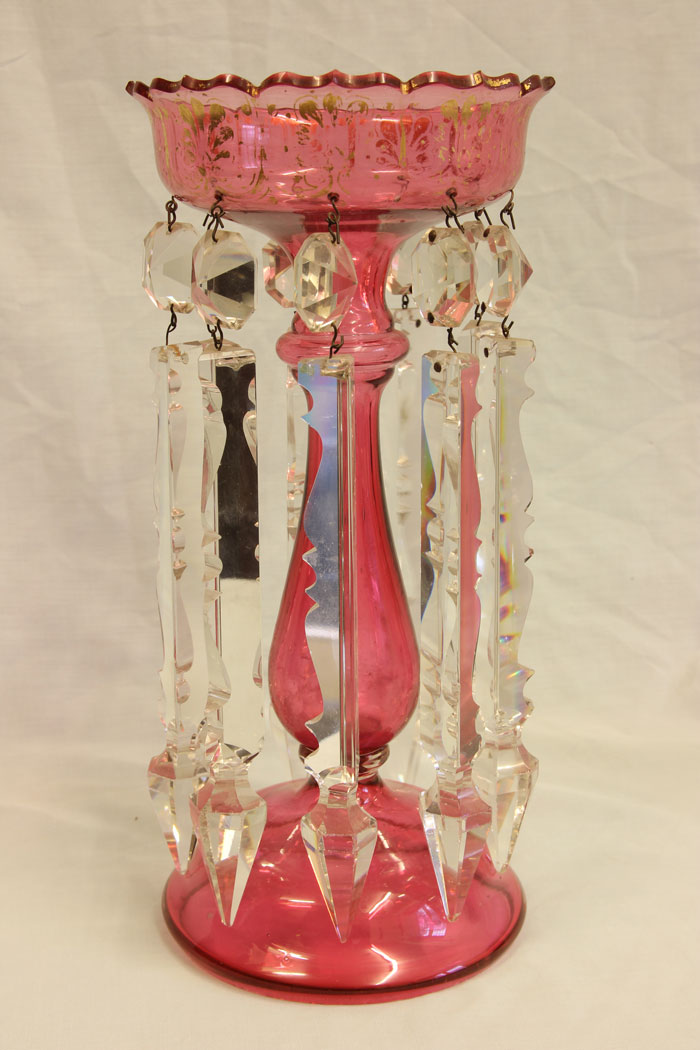 11750r1 Antique Victorian Cranberry Glass Lustre,