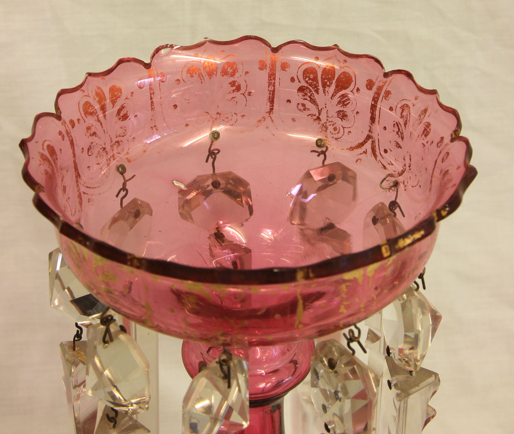11750r11 Antique Victorian Cranberry Glass Lustre,