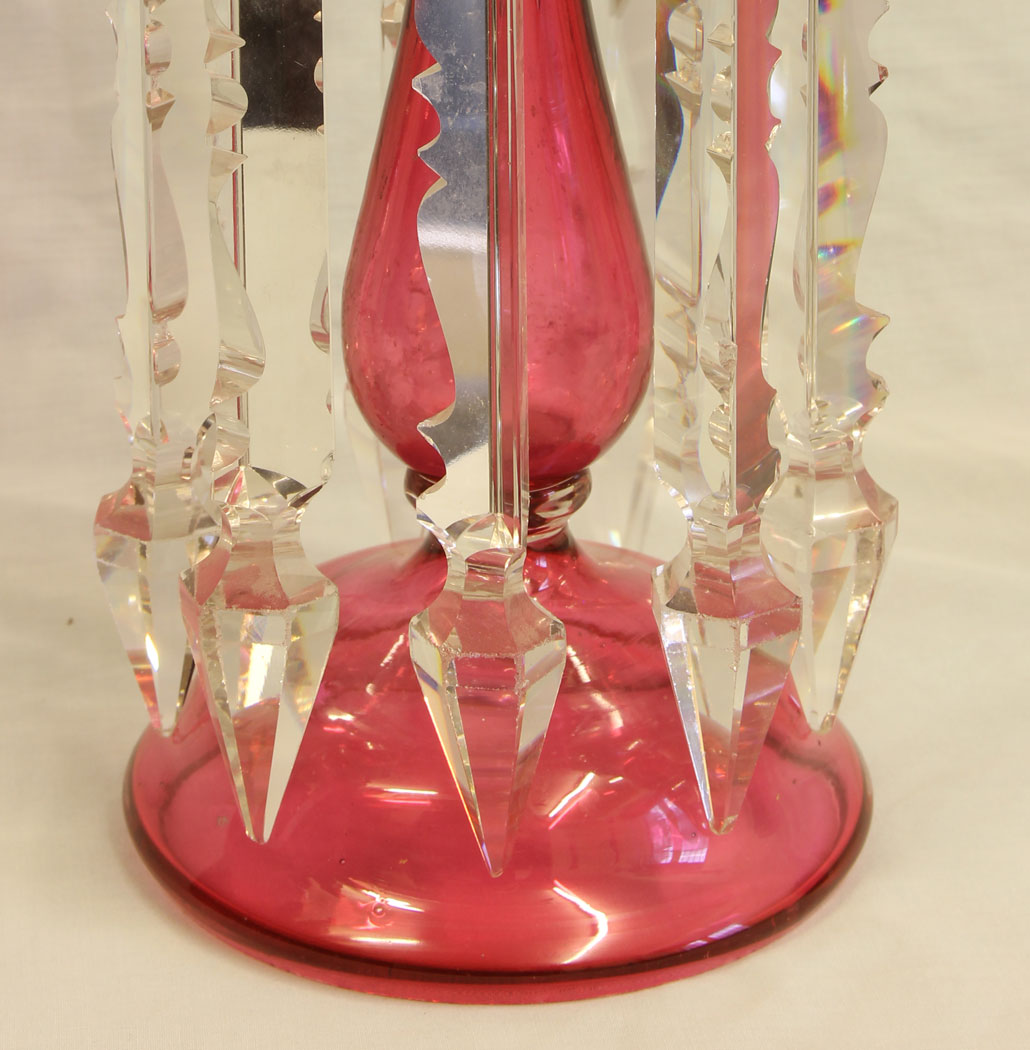 11750r4 Antique Victorian Cranberry Glass Lustre,