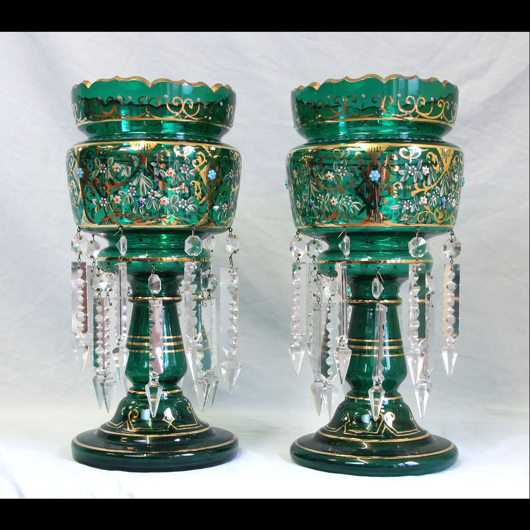 11759r01-Pair-Antique-Victorian-Mantle-Lustres,-Lusters,- Pair Antique Victorian Mantle Lustres