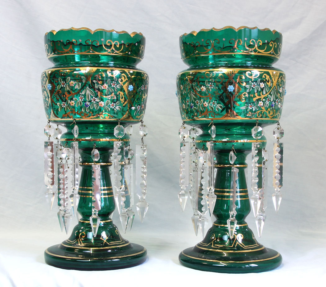11759r1 Pair Antique Victorian Mantle Lustres, Lusters,