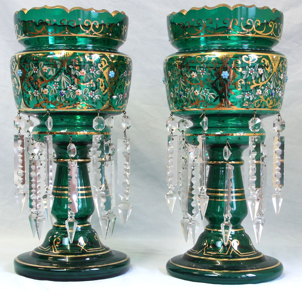 11759r10 Pair Antique Victorian Mantle Lustres, Lusters,