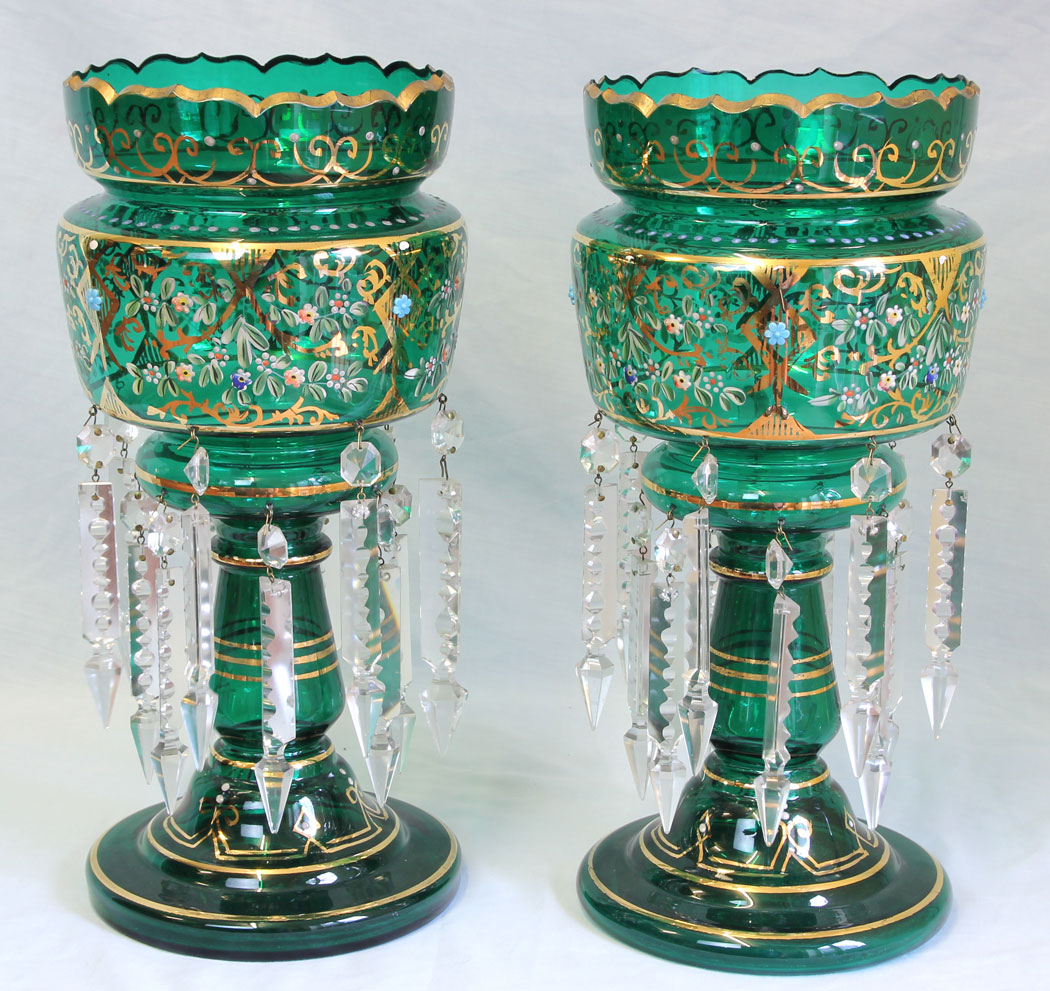 11759r2 Pair Antique Victorian Mantle Lustres, Lusters,