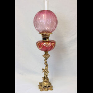 Antique Cranberry Glass Oil Lamp with Shade
