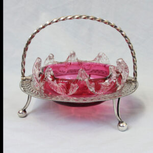 Antique Cranberry Glass Preserve Dish Silver Plated Stand