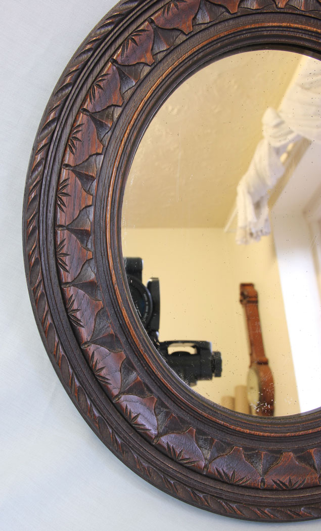 11788r3 Small Antique Carved Oak Oval Mirror,