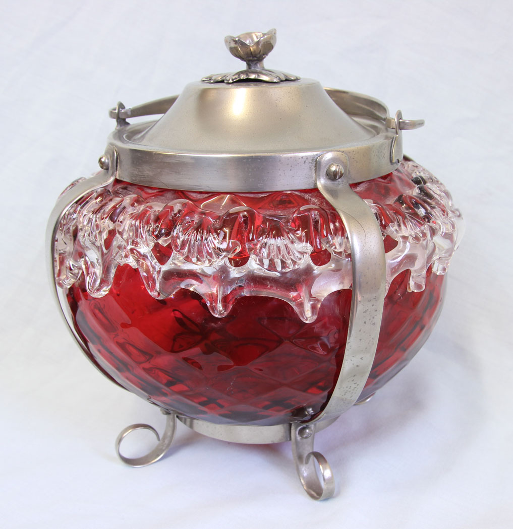 11795r4 Fine Antique Victorian Cranberry Glass Large Biscuit Barrel,