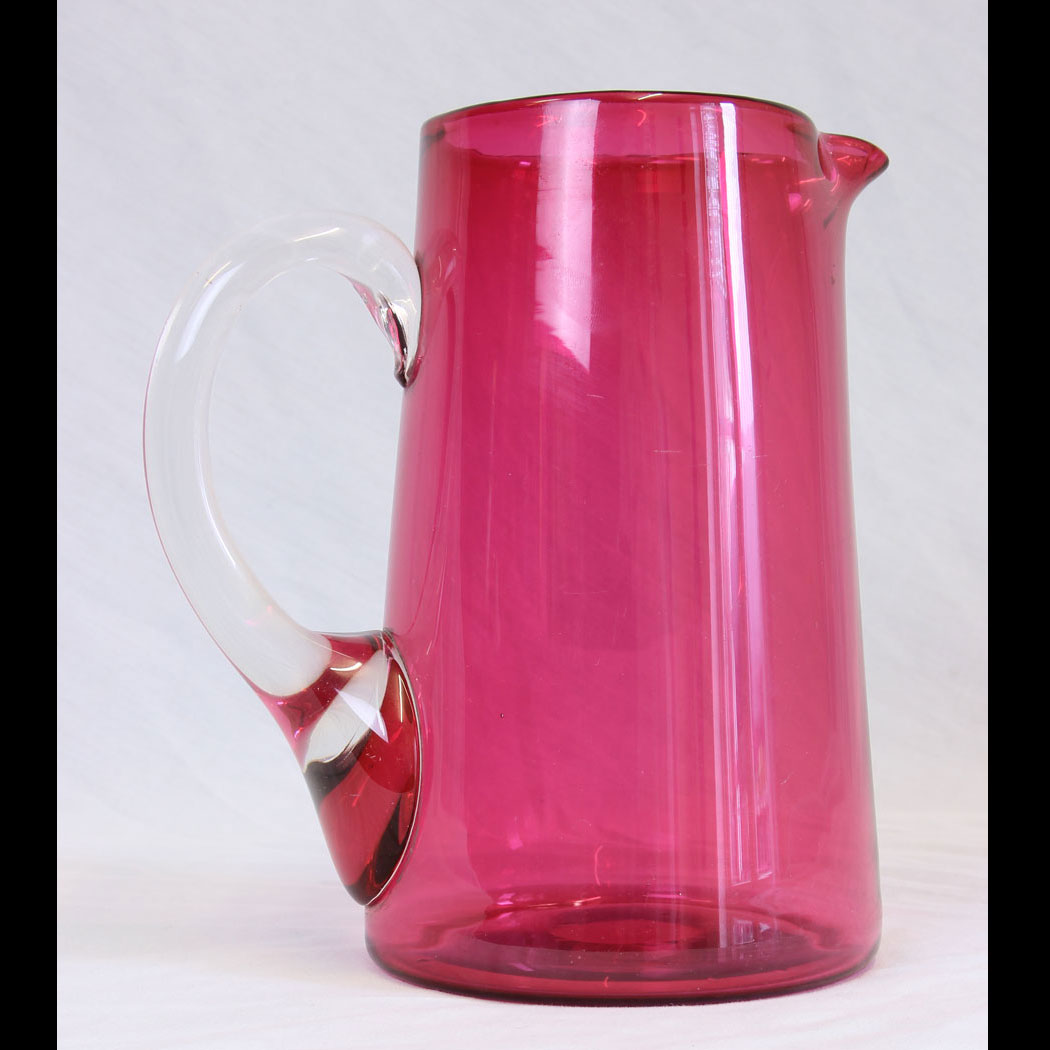 11805r01-Antique-Cranberry-Glass-Large-Jug-Pitcher,- Antique Cranberry Glass Large Jug Pitcher