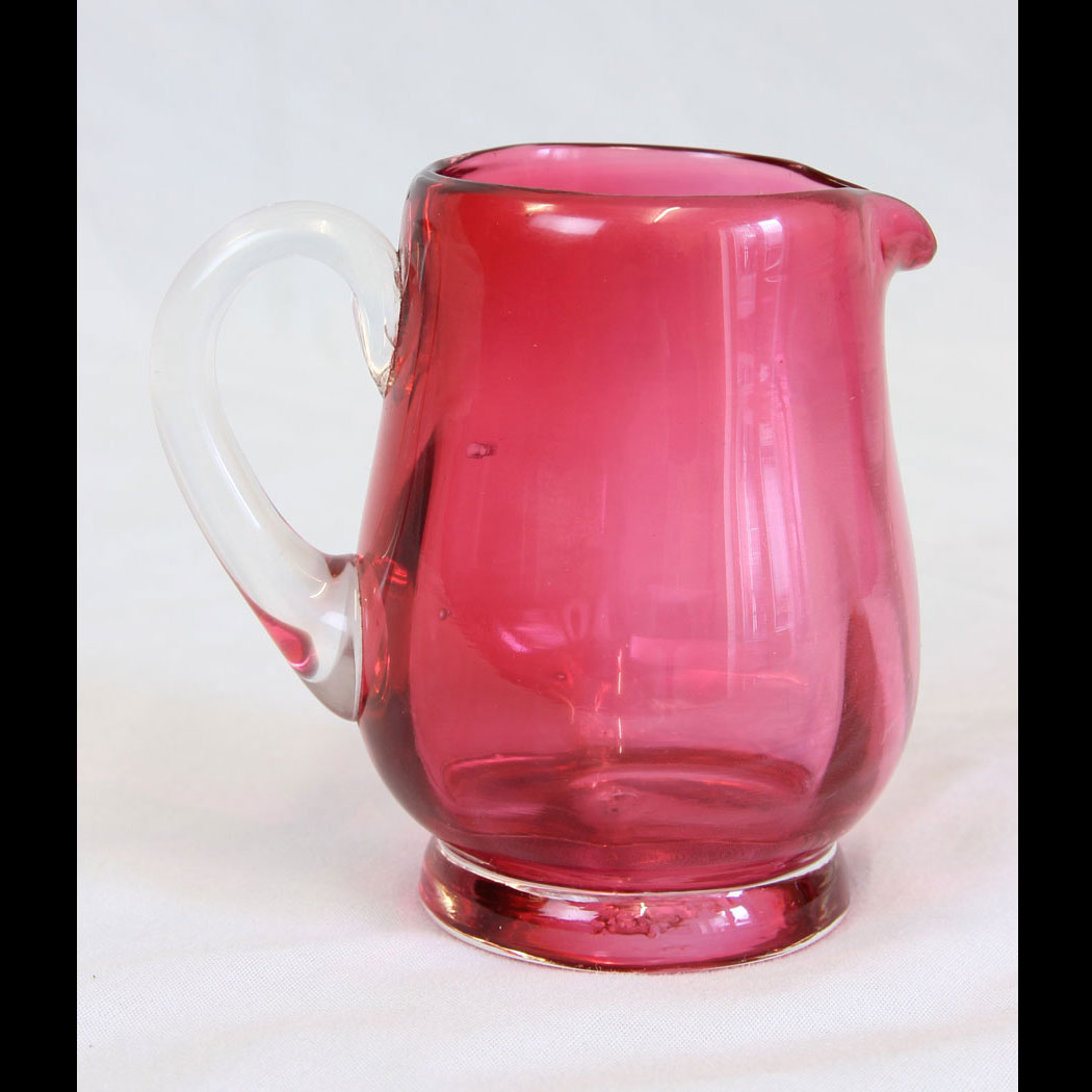 11806r01-Antique-Small-Cranberry-Glass-Cream-Jug,- Antique Small Cranberry Glass Cream Jug