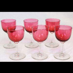 Set Six Antique Victorian Cranberry Wine Glasses
