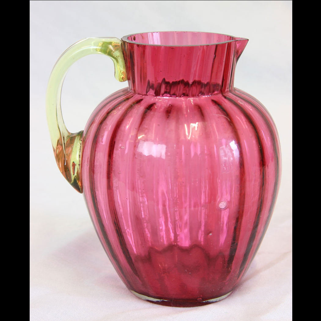 11810r01-Antique-Victorian-Cranberry-Glass-Jug,- Antique Victorian Cranberry Glass Jug