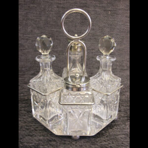 Antique Glass Cruet in Silver Plated Stand