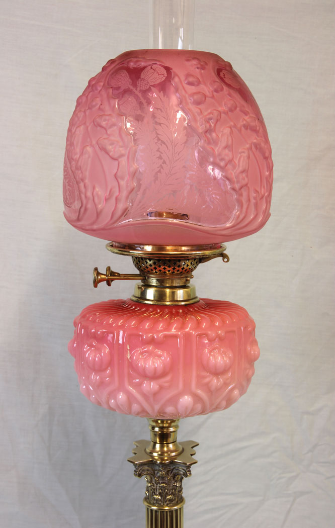 11846r2 Antique Pink Cranberry Glass Oil Lamp,
