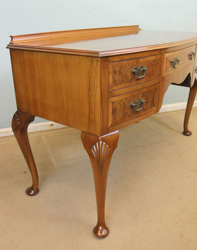 11861r12 Burr Walnut Bow Front Writing Table Side Dressing Table,