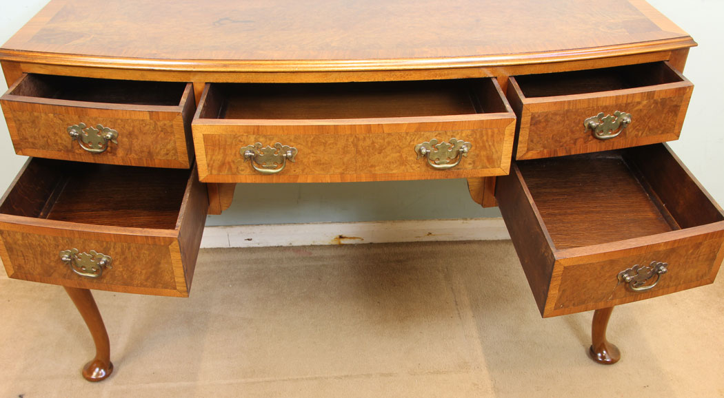 11861r13 Burr Walnut Bow Front Writing Table Side Dressing Table,
