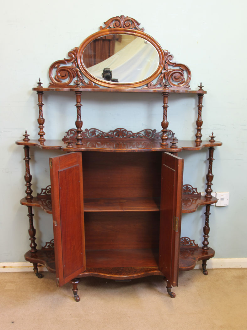 11868r13 Antique Victorian Burr Walnut Display Whatnot Side Cabinet,