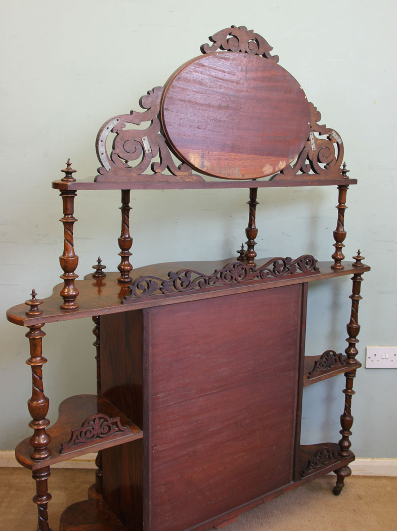 11868r15 Antique Victorian Burr Walnut Display Whatnot Side Cabinet,