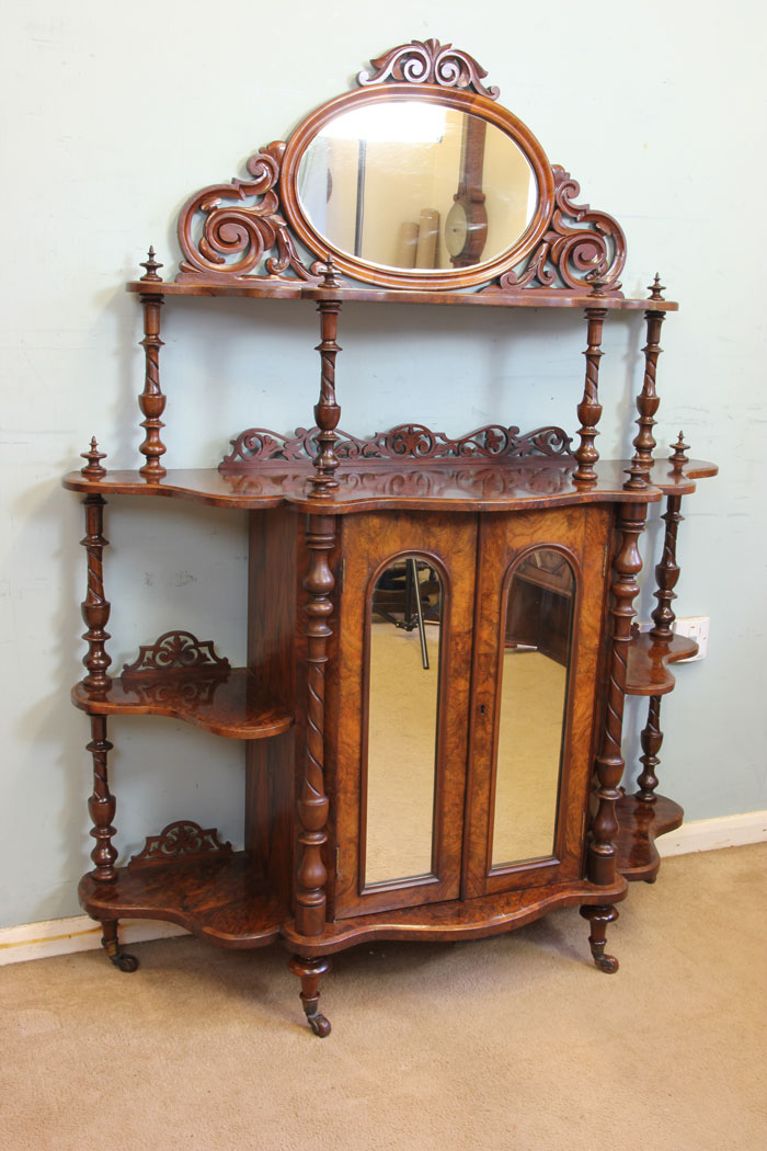 11868r2 Antique Victorian Burr Walnut Display Whatnot Side Cabinet,