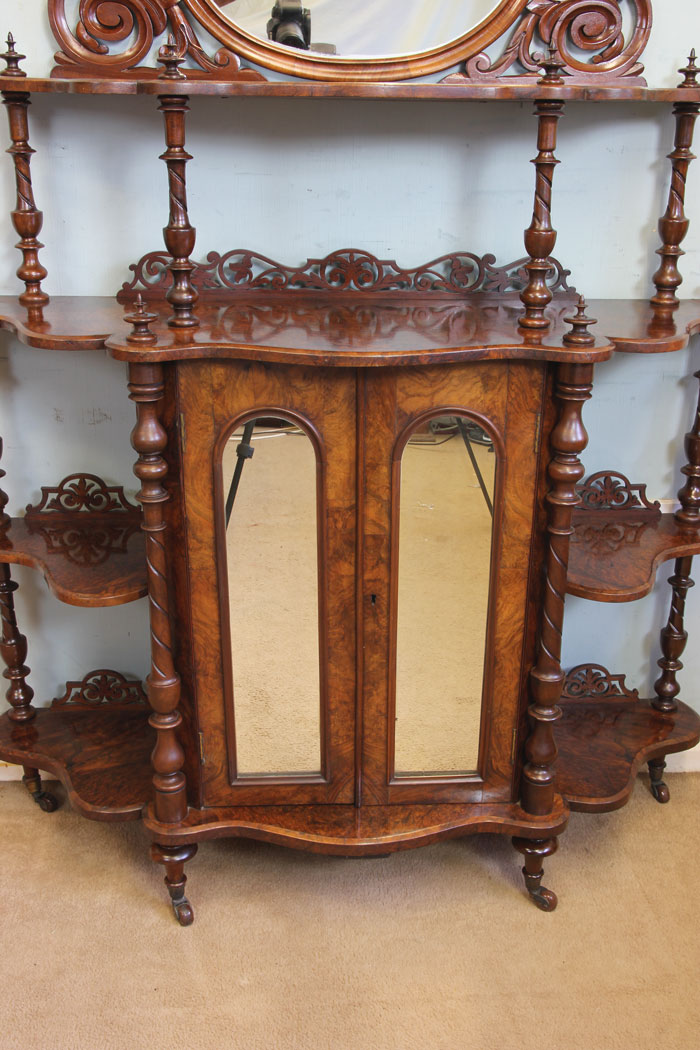 11868r7 Antique Victorian Burr Walnut Display Whatnot Side Cabinet,