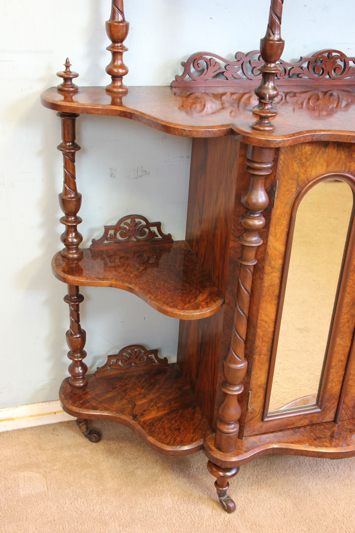 11868r8 Antique Victorian Burr Walnut Display Whatnot Side Cabinet,