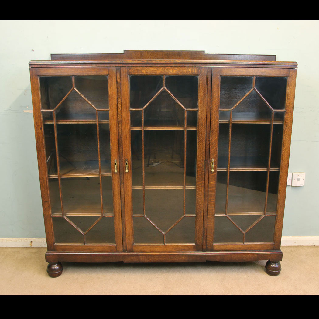 11878r01 Antique Oak Cabinet Bookcase, Antique Oak Glazed Cabinet Bookcase
