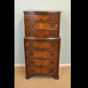 Burr Walnut Bow Front Chest on Chest of Drawers