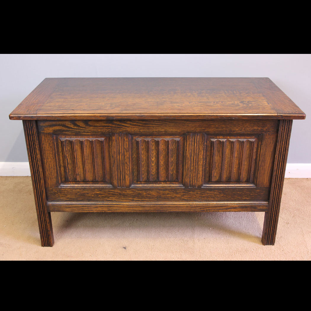 11900r01 Antique Small Oak Coffer Blanket Box Chest, Antique Small Oak Coffer Blanket Box Chest