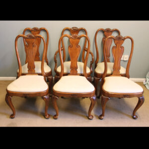 Set Six Mahogany Queen Anne Style Dining Chairs