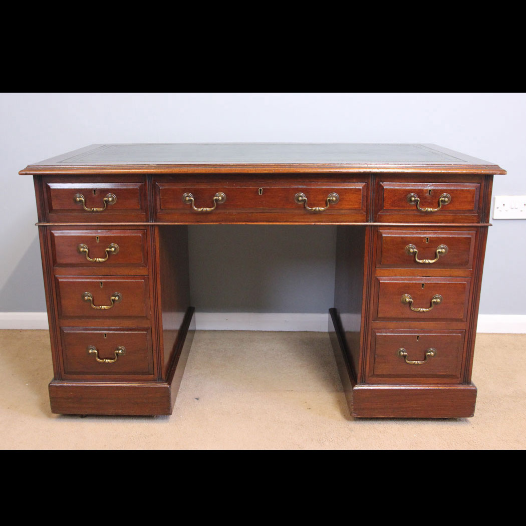 11909r01-Antique-Mahogany-Pedestal-Writing-Desk,- Antique Mahogany Pedestal Writing Desk